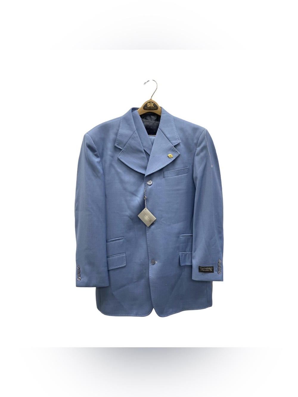Stacy Adams Signature Mens 3 Piece Suit Light Blue Blazer 42R Pants 35W New
